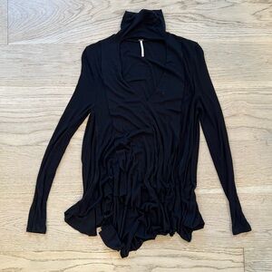 Free People Black Long Sleeve Jersey Knit Turtleneck V Blouse